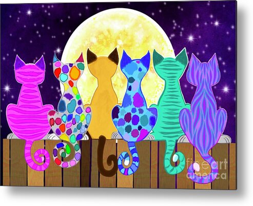 Colorful Cats Metal Print featuring the painting Moon Shadow Meow by Nick Gustafson