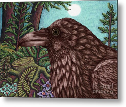 Raven Metal Print featuring the painting Moonlit Raven Wood by Amy E Fraser