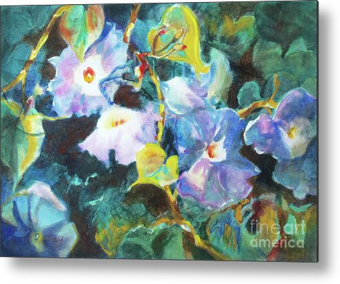 Color Metal Print featuring the painting Morning Glories by Kathy Braud
