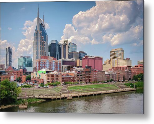 Nashville Metal Print featuring the photograph Nashville skyline from the John Seigenthaler Pedestrian Bridge - Downtown Nashville Photograph by Duane Miller