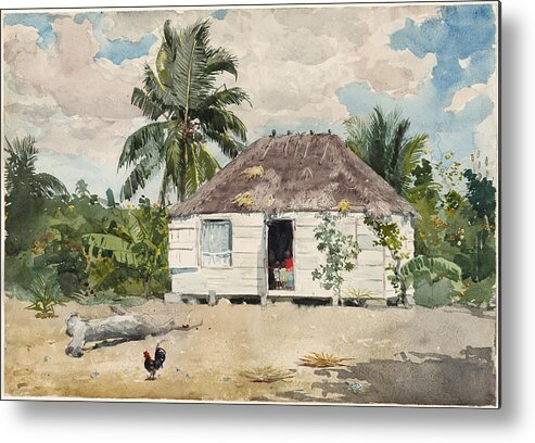 Winslow Homer Metal Print featuring the drawing Native hut at Nassau by Winslow Homer