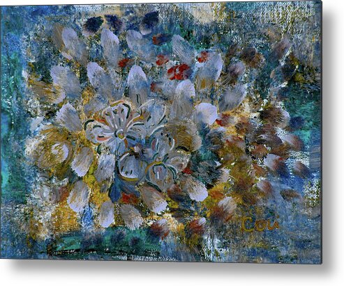 Luminous Metal Print featuring the painting Natural Bouquet Turquoise and Yellow by Corinne Carroll