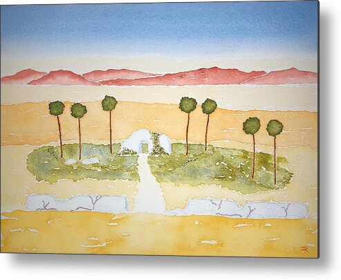Watercolor Metal Print featuring the painting Oasis of Lore by John Klobucher