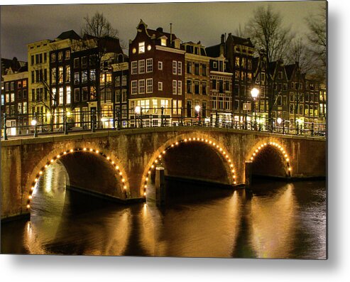 Amsterdam Canal Metal Print featuring the photograph Old Amsterdam Canals Evening by Norma Brandsberg
