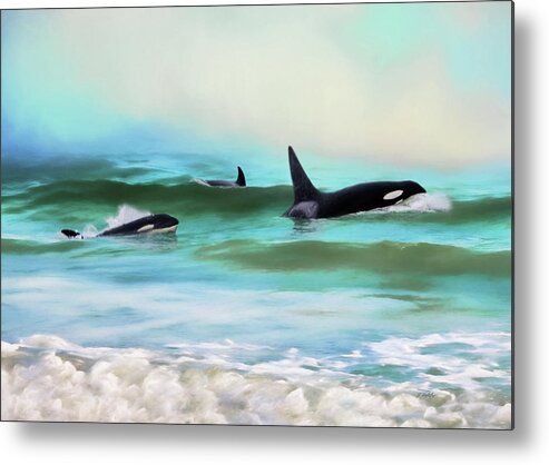 Our Family Metal Print featuring the painting Our Family - Orca Whale Art by Jordan Blackstone