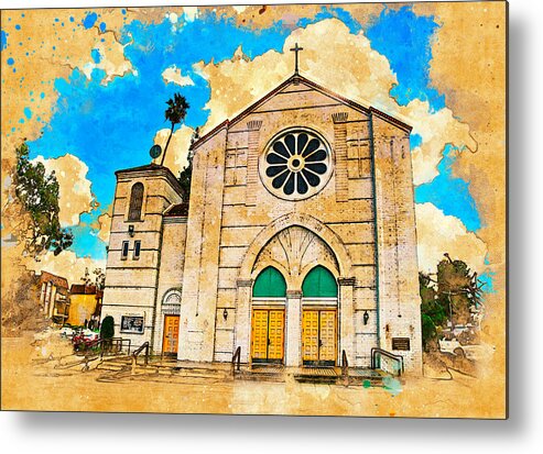 Our Lady Of Perpetual Help Metal Print featuring the digital art Our Lady of Perpetual Help catholic church in Downey, California by Nicko Prints