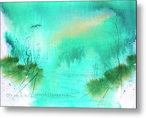 Beach Metal Print featuring the painting Misty Morning Abstract -- Watercolor by Catherine Ludwig Donleycott