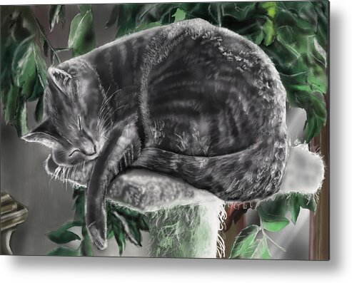 Animal Portrait Metal Print featuring the painting Overdue Cat nap by Rob Hartman
