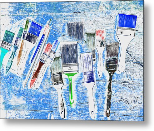 Paintbrushes Metal Print featuring the mixed media Paintbrush Abstract by Kae Cheatham