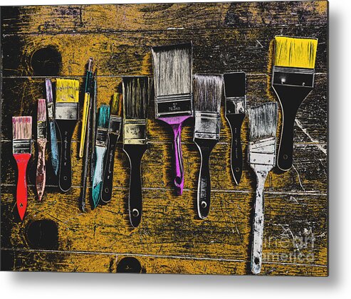 Paintbrushes Metal Print featuring the mixed media Paintbrushes #2 by Kae Cheatham