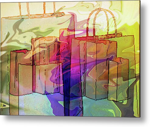 Paper Bags Metal Print featuring the digital art Paper Bags in Abstract 2 by Cathy Anderson