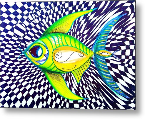 Fish Metal Print featuring the painting Perplexed Contentment Fish by J Vincent Scarpace