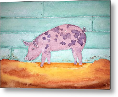 Watercolor Metal Print featuring the painting Pig of Lore by John Klobucher