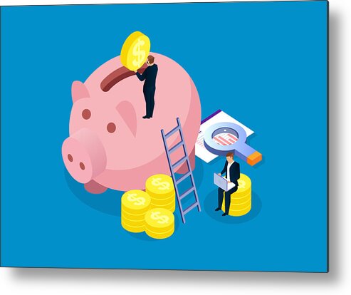 Debt Metal Print featuring the drawing Piggy bank, financial analysis and investment by Sesame