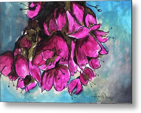  Metal Print featuring the painting Pink Flowers by Angie ONeal