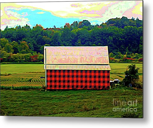 Plaid Barn In Massachusetts Abstract Expressionism Effect Metal Print featuring the photograph Plaid Barn in Massachusetts Abstract Expressionism Effect by Rose Santuci-Sofranko