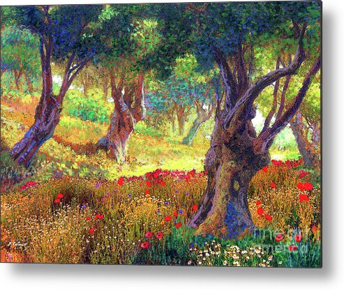 Landscape Metal Print featuring the painting Poppies and Olive Trees by Jane Small