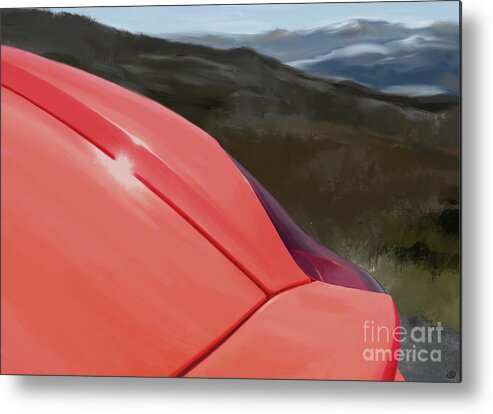 Hand Drawn Metal Print featuring the digital art Porsche Boxster 981 Curves Digital Oil Painting - Cherry Red by Moospeed Art