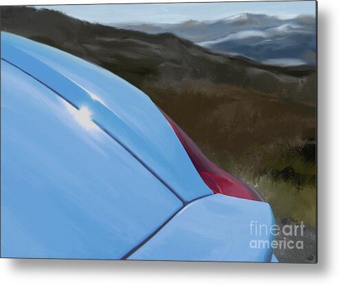 Hand Drawn Metal Print featuring the digital art Porsche Boxster 981 Curves Digital Oil Painting - French Blue by Moospeed Art
