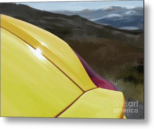 Hand Drawn Metal Print featuring the digital art Porsche Boxster 981 Curves Digital Oil Painting - Racing Yellow by Moospeed Art