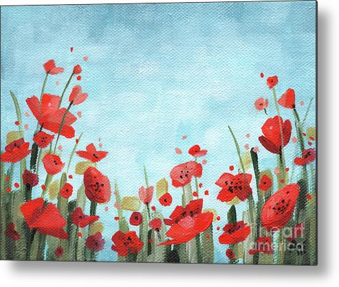 Landscape Metal Print featuring the painting Pretty Poppies by Annie Troe