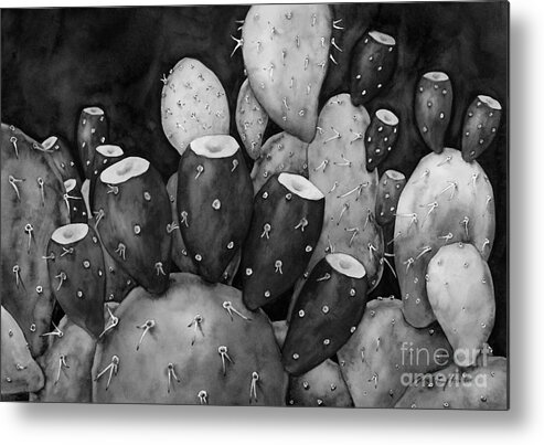 Cactus Metal Print featuring the painting Prickly Pear in Black and White by Hailey E Herrera