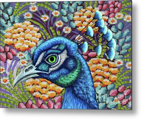Peacock Metal Print featuring the painting Proud Peacock Floral by Amy E Fraser