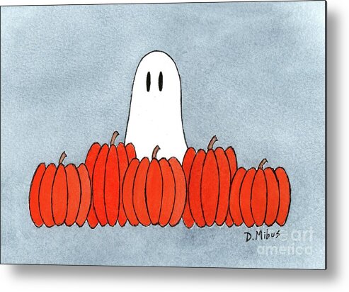 Pumpkins Metal Print featuring the painting Pumpkins with Ghost by Donna Mibus
