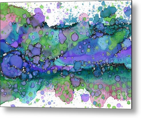 Alcohol Ink Metal Print featuring the painting Purple Green Abstract Splatter Painting by Joanne Herrmann