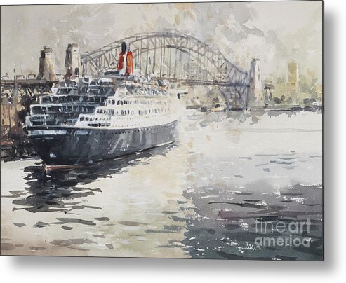 Qe 2 Metal Print featuring the painting Q E 2 by Tony Belobrajdic