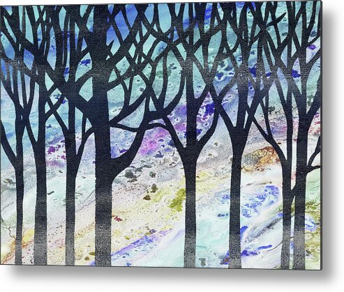 Wind Metal Print featuring the painting Rainbow Wind In Enchanted Forest Watercolor Art by Irina Sztukowski
