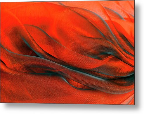 Organza Metal Print featuring the photograph Red Abstract Wavy Organza Fabric by Severija Kirilovaite