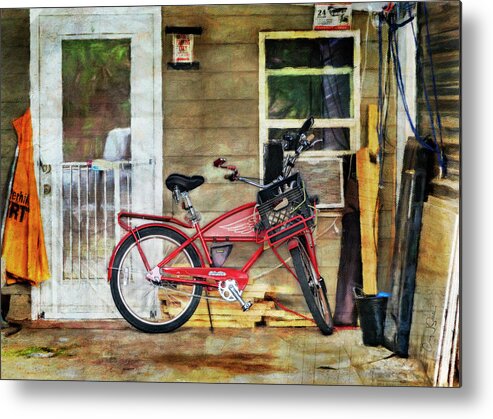 Aib_2022 #2548 Metal Print featuring the photograph Red Electra Flyer Bicycle by Craig J Satterlee