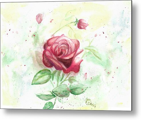 Red Rose Metal Print featuring the painting Red rose by Tatiana Fess