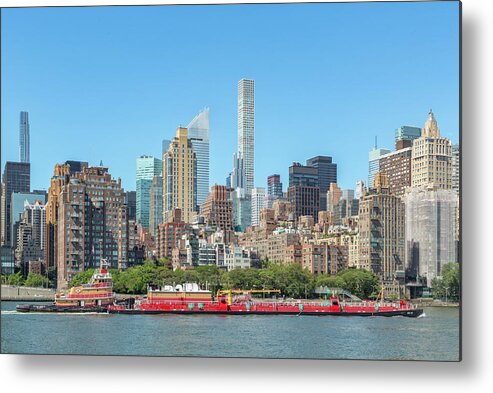 East River Metal Print featuring the photograph Red Tug and Barge by Cate Franklyn