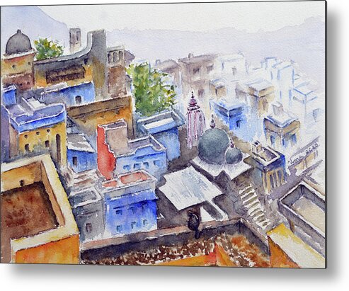  Metal Print featuring the painting Rooftops of Bundi - Bundi series 14 by Uma Krishnamoorthy