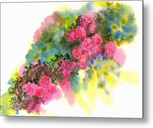 Rose Creeper Metal Print featuring the painting Rose creeper by Asha Sudhaker Shenoy