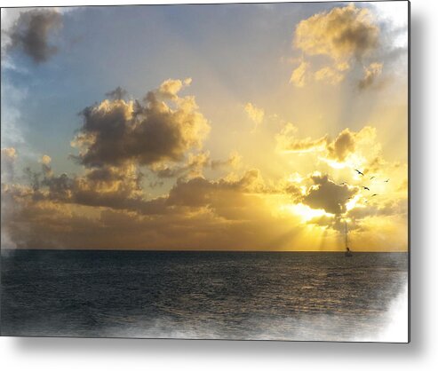Sunset Metal Print featuring the mixed media Sailing Home by Moira Law
