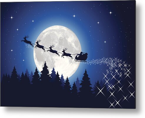 Overnight Delivery Metal Print featuring the drawing Santa Claus Sleigh Tonight by Paci77
