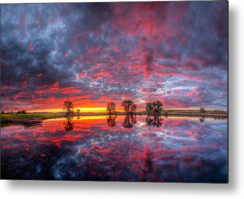 Cox Metal Print featuring the photograph Scarlet Fishing Hole Sunrise by Fiskr Larsen