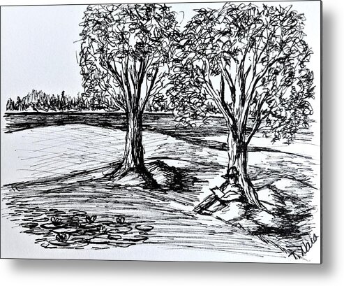 Black And White Metal Print featuring the drawing Shade Trees by Tammy Nara