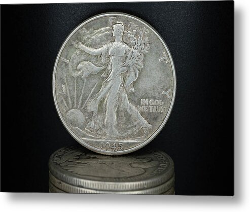 Silver Coin Metal Print featuring the photograph Silver Coins 1945 Walking Liberty Half Dollar by Amelia Pearn