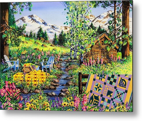 Log Cabin Metal Print featuring the painting Sisters Sampler by Diane Phalen