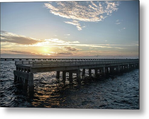 Sunshine Skyway Bridge Metal Print featuring the photograph Skyway Fishing Pier Sunrise by Aimee L Maher ALM GALLERY