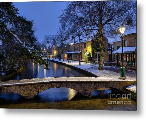 Bourton On The Water Metal Print featuring the photograph Snow at Dawn Bourton on the Water by Tim Gainey
