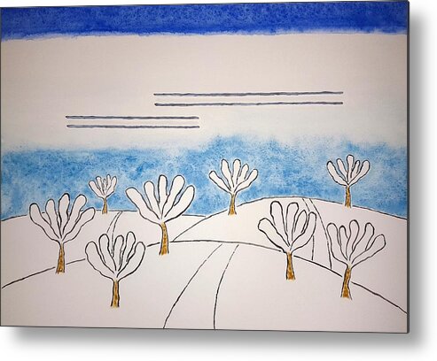 Watercolor Metal Print featuring the painting Snowy Orchard by John Klobucher