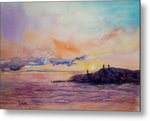 Fishing Metal Print featuring the painting Soaking Bait - Oahu by Cheryl Prather