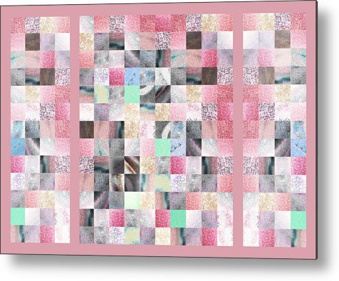 Quilt Metal Print featuring the painting Soft Pink And Gray Watercolor Squares Art Mosaic Quilt by Irina Sztukowski