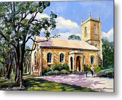 Sandstone Metal Print featuring the painting St Thomas Church at Mulgoa by Shirley Peters