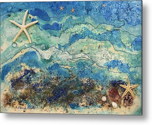 Seascape Metal Print featuring the painting Starry Starfish Night by Elaine Elliott